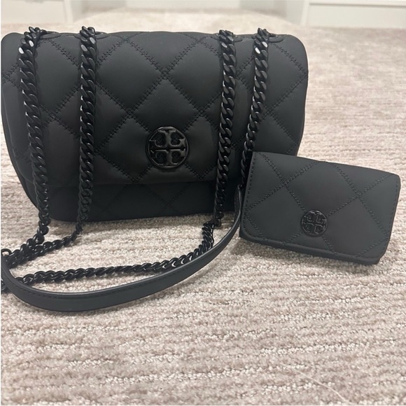 Tory Burch Black Quilted Crossbody Bag and Wallet Set - Picture 1 of 6